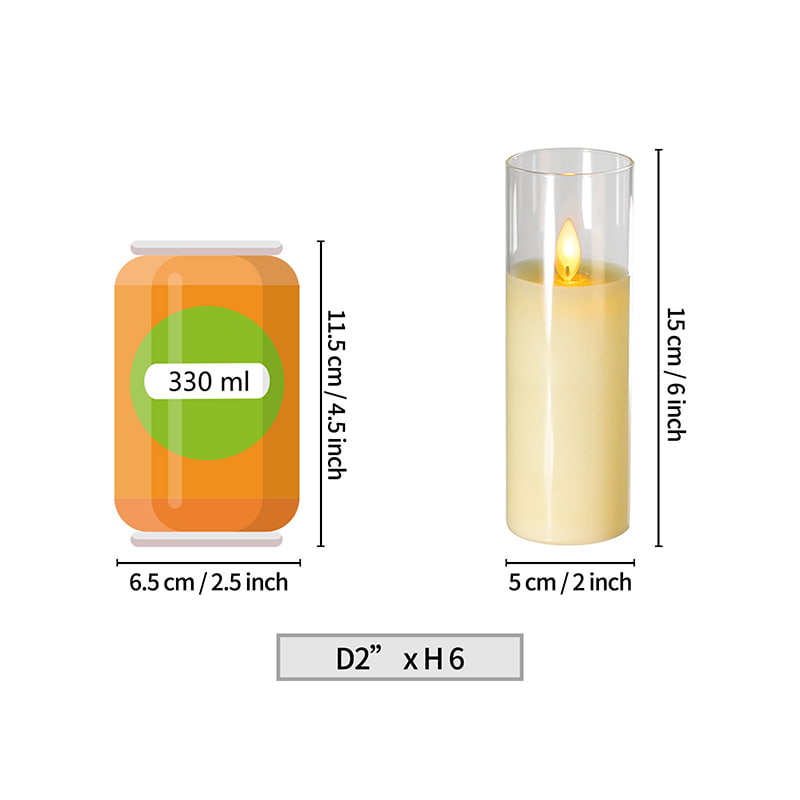 Juego de 4 velas de vidrio delgadas alimentadas por batería de color marfil