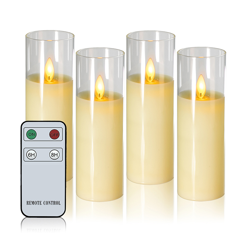 Juego de 4 velas de vidrio delgadas alimentadas por batería de color marfil
