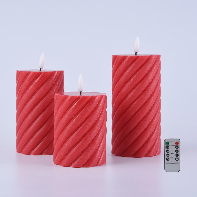 Paquete de 3 velas de pilar sin llama en espiral roja