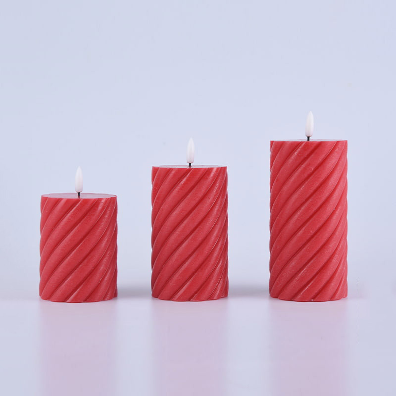 Paquete de 3 velas de pilar sin llama en espiral roja