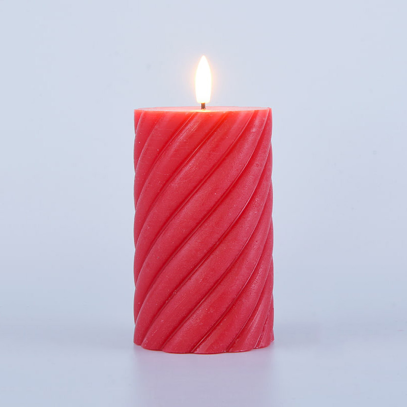 Paquete de 3 velas de pilar sin llama en espiral roja